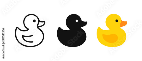 Minimalist duck icons in line, solid, and color styles for design projects