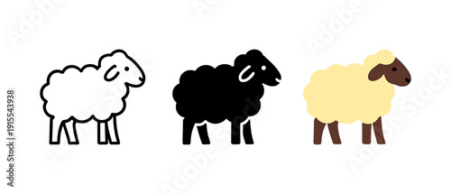 Adorable sheep trio in minimalist cartoon style on white background