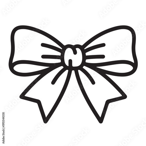 Ribbon bow icon vector illustration of gift decoration and celebration accessory with elegant tied knot for party and holiday line art design