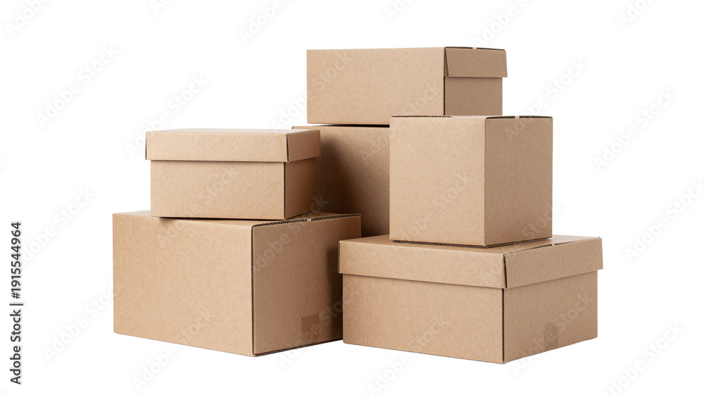 Fototapeta premium Stack of cardboard boxes on transparent background, ready for moving, storage, or shipping needs