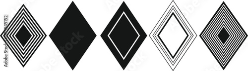 Black and white geometric diamond shapes set, cad drawing flat vector illustration, minimalist abstract pattern design, modern graphic elements collection