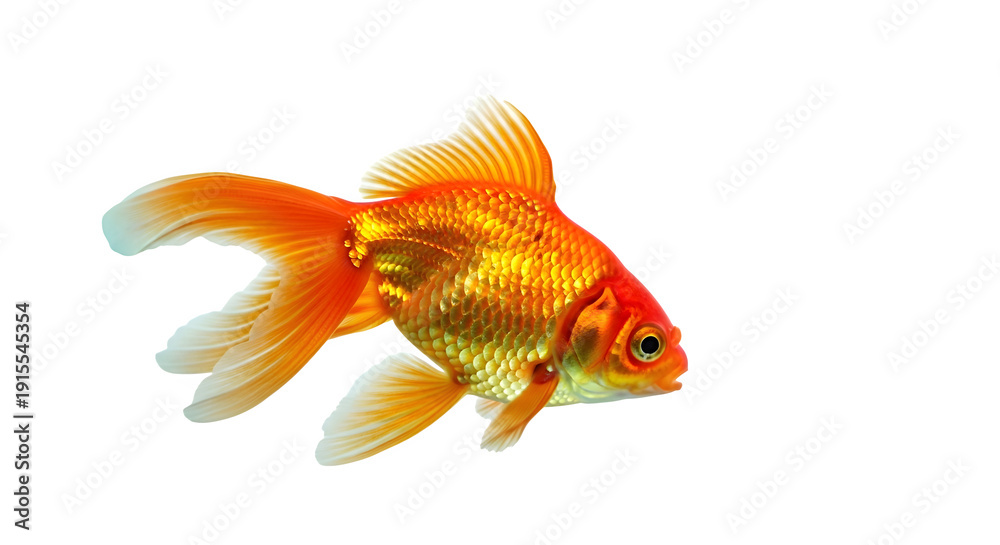 Fototapeta premium Vibrant Orange Goldfish Swimming Against Black Background
