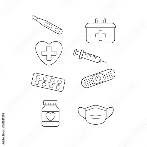 Medical Line Icons Set – Healthcare and First Aid Vector Illustration