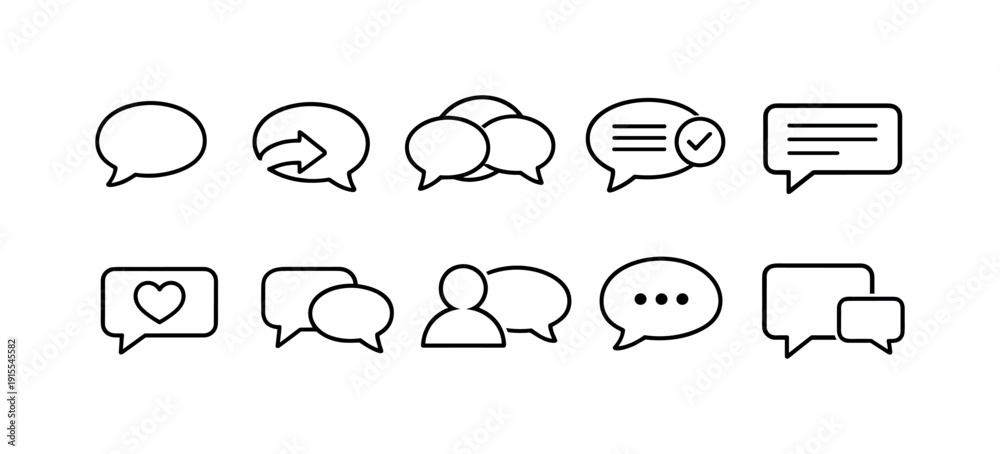 Obraz premium Communication flat icon set. Chat, message, email symbols in flat style for apps
