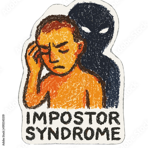 Person portraying imposter syndrome feeling anxious and troubled in artistic style