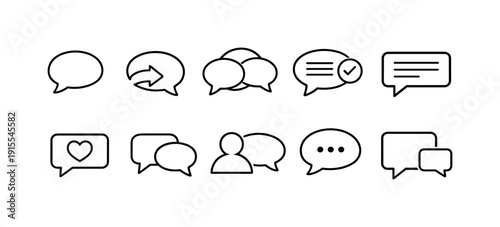 Communication flat icon set. Chat, message, email symbols in flat style for apps