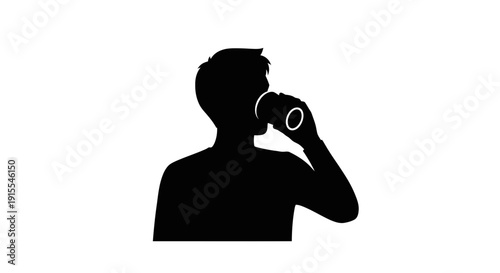 Silhouette of a person drinking from a cup.
