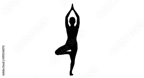 Silhouette of a person in a yoga tree pose.