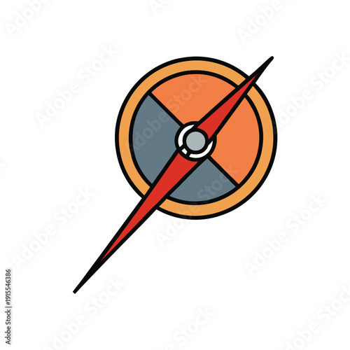 "Orange and Grey Compass Icon with Red Needle