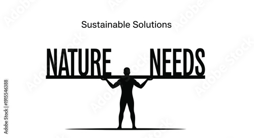 Sustainable solutions graphic with person holding nature needs beam for environmental protection