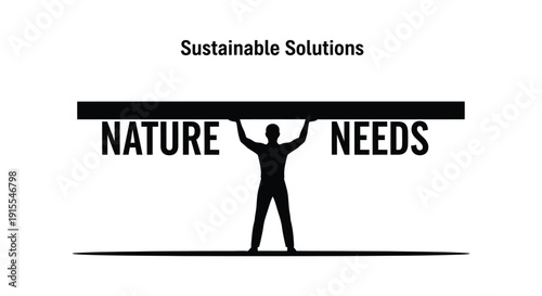 Sustainable solutions with man holding up nature needs