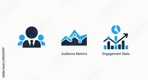 Professional Set of Icons for Data Analysis, Audience Metrics, and User Engagement Statistics illustrating Marketing Performance and Growth for Business Presentations