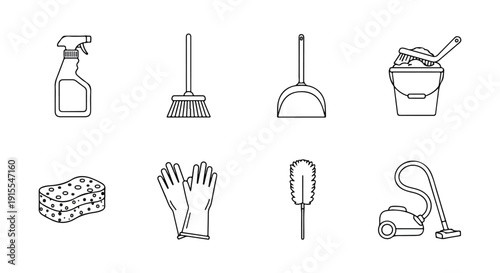 Essential cleaning supplies for a spotless home environment Vector
