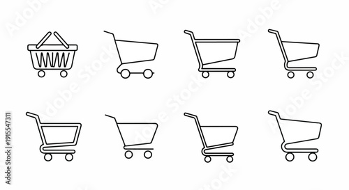 Assorted shopping carts and baskets in a variety of styles and designs Vector