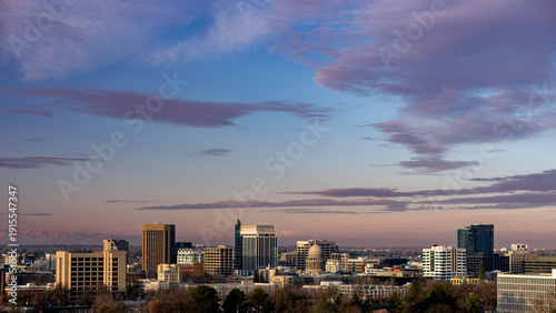 Winter sunrise over the skyline of Boise Idaho