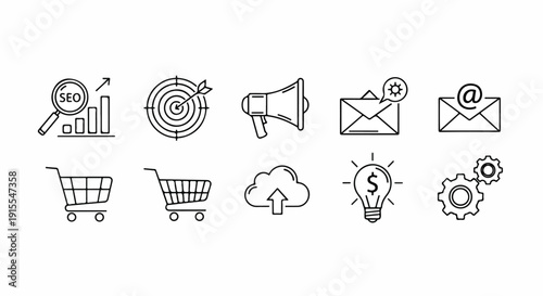 A collection of icons representing various aspects of business and technology Vector
