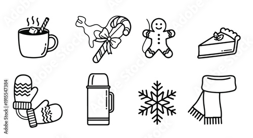 Winter-themed illustration showcasing cozy items and festive treats Vector