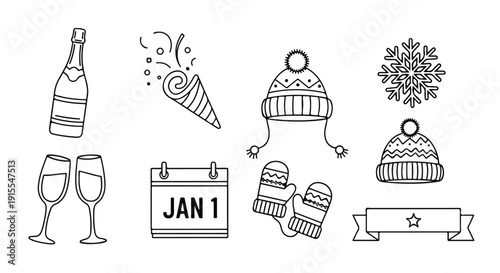 New year's eve celebration with festive icons and winter accessories Vector