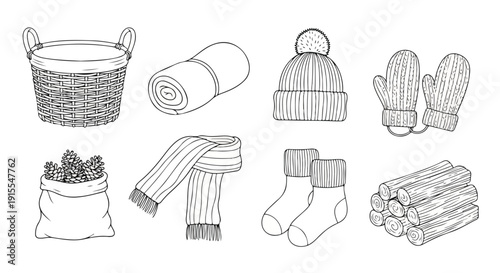 Assorted handmade knitted items displayed in a charming arrangement Vector