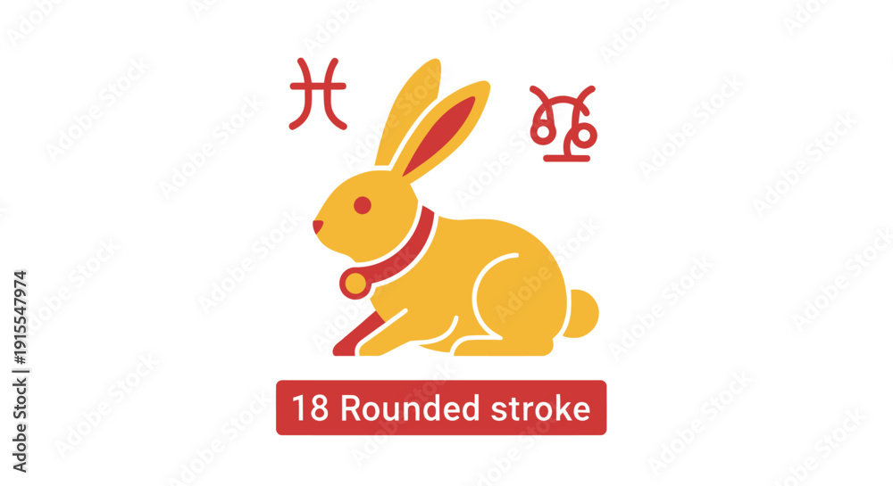 Fototapeta premium Chinese Zodiac Rabbit Symbol, Year of the Rabbit, Astrology Icon, Red and Yellow