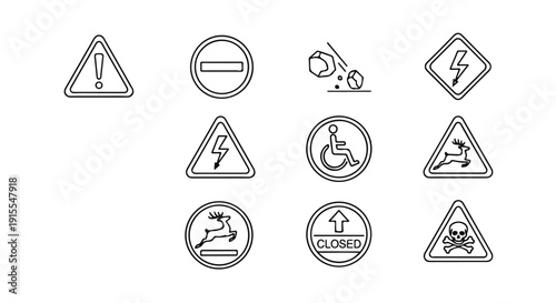 Various road signs indicating warnings, prohibitions, and mandatory instructions Vector