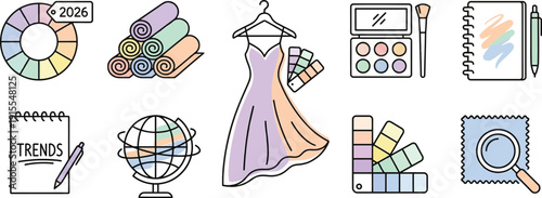 Collection of fashion and design icons for trends forecasting and inspiration