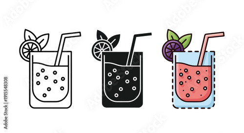 Summer drink icons set vector illustration - Vector icon Set - Stickers and Clipart - PNG and SVG Icon collection - Lineal icons - logo template