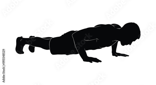 A black silhouette depicts a person performing a push up exercise showcasing fitness and strength training in a dynamic pose