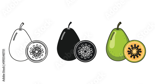 Tropical fruits kiwi passionfruit vector illustration flat design - Vector icon Set - Stickers and Clipart - PNG and SVG Icon collection - Lineal icons - logo template