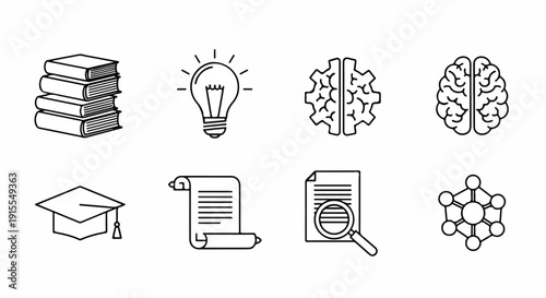 Icons representing education, learning, and research concepts Vector
