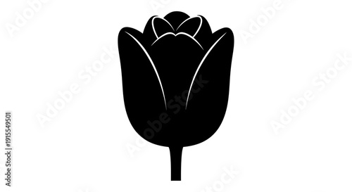 Simple black silhouette of a tulip flower with a stem isolated on a white background.