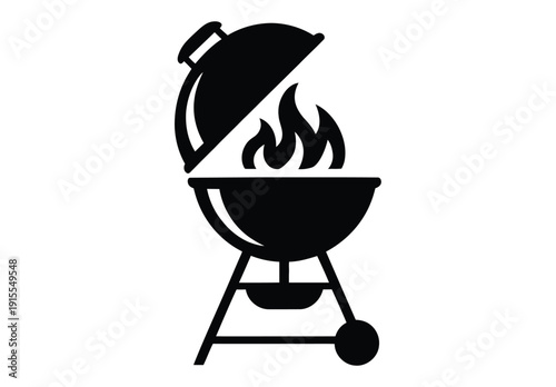 barbecue grill with fire flame icon isolated bbq cooking equipment symbol for outdoor grilling picnic food and summer barbecue