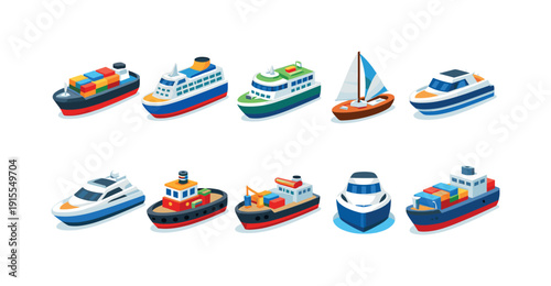 Maritime, shipping 3d icon set. Boats, ships, sailing icons in 3d style collection