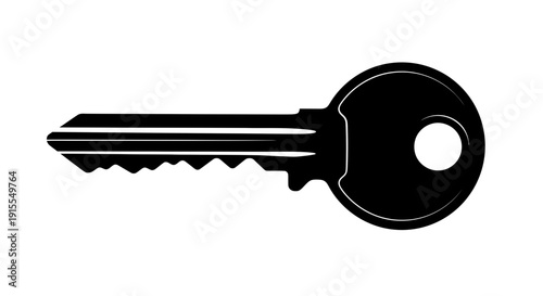 Single black silhouette of a house key on a white background.