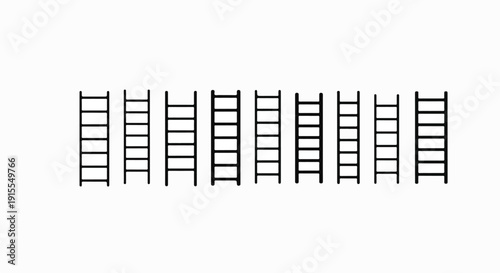 A collection of black and white ladders arranged in a row on a plain background Vector