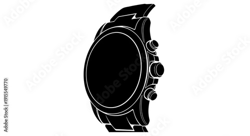 Sleek Black and White Outline of a Modern Chronograph Wristwatch.