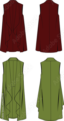 Vector Illustration Set of Women Fashion Apparel Including Utility Pinafore Mini Dresses Cottagecore Puff Sleeve Midi Dresses and Sleeveless Draped Vests