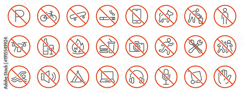 Prohibition & No Symbols Line Icon Set