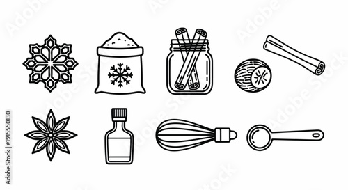 Assorted baking and cooking ingredients and tools illustration Vector