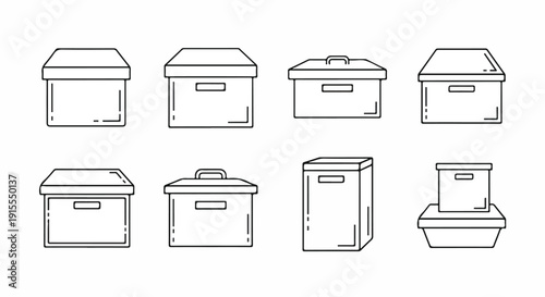 Assorted storage boxes and containers for various household uses Vector