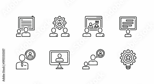 Icons representing various aspects of technology and business collaboration Vector