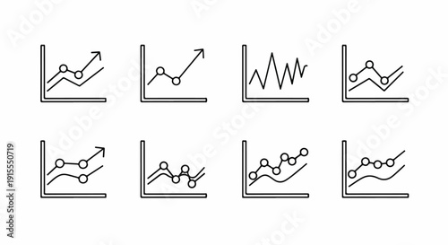 Diverse line chart variations showcasing different data trends and patterns Vector