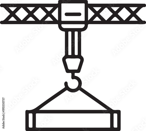 tower crane hook lifting load line icon, construction machinery isolated vector, industrial transport symbol design