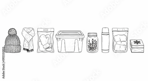 A variety of containers and packaging materials for food storage and preservation Vector