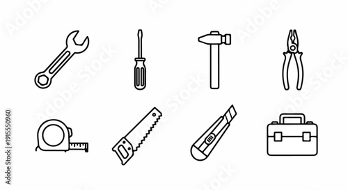 A collection of various tools commonly used in construction and repair work Vector