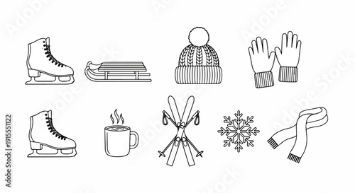 Winter sports equipment and gear for outdoor activities in the snow Vector