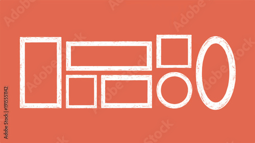 creative Clean white chalk-style wireframe elements on a coral background, abstract geometric shapes for design projects