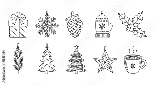 A delightful collection of festive and cozy winter-themed illustrations Vector