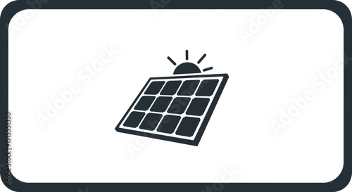 Solar Panel Icon with Sun Rays Illustration.