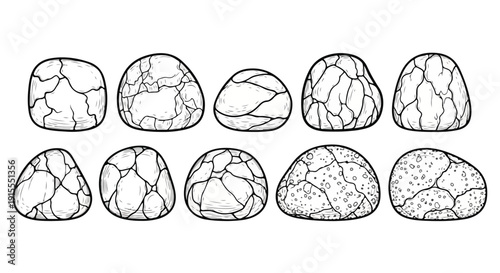 Ten different types of rocks with unique shapes and textures Vector